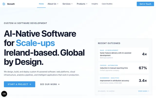 Beneath Analytics website