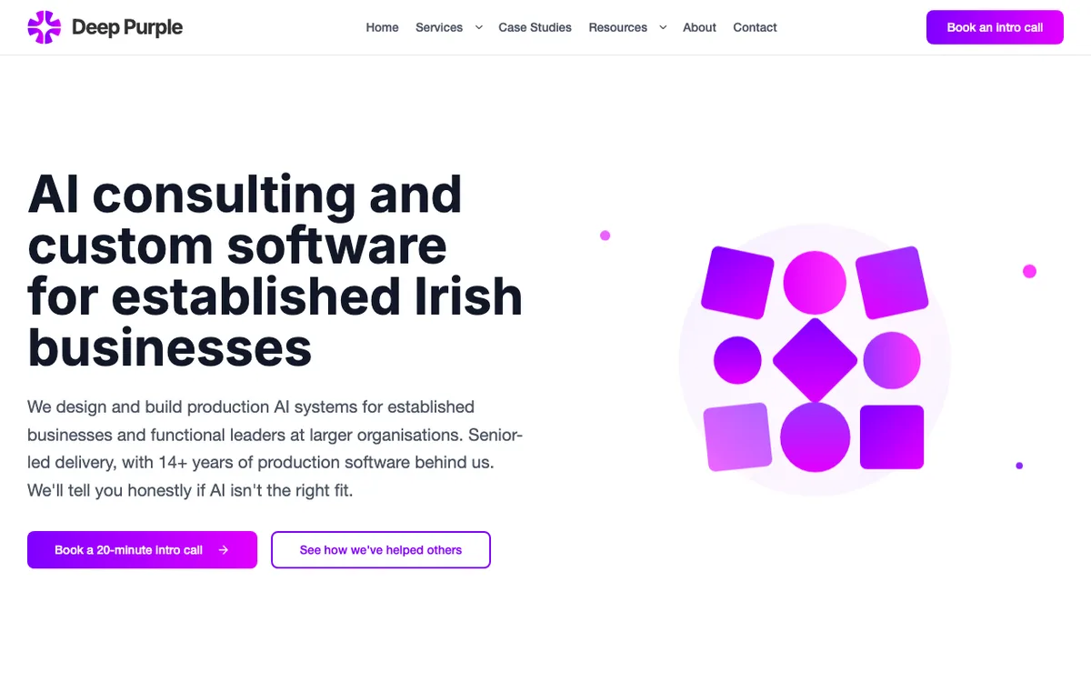 Deep Purple AI Consulting (brand of Purpledecks Limited, CRO 513907) website